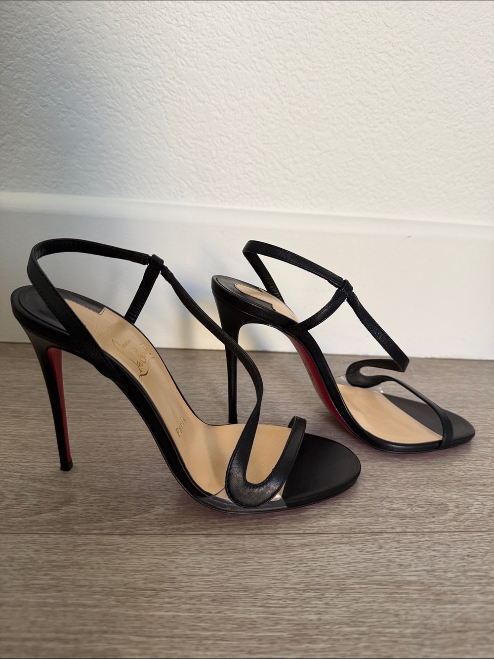 Christian Louboutin Rosalie 100 Black Leather Strappy Sandals - 37.5